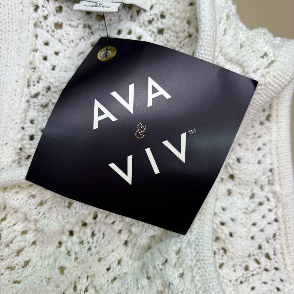 Ava Viv Crochet Tank Top 2X White Scallop Hem Sleeveless NWT - Picture 6 of 9